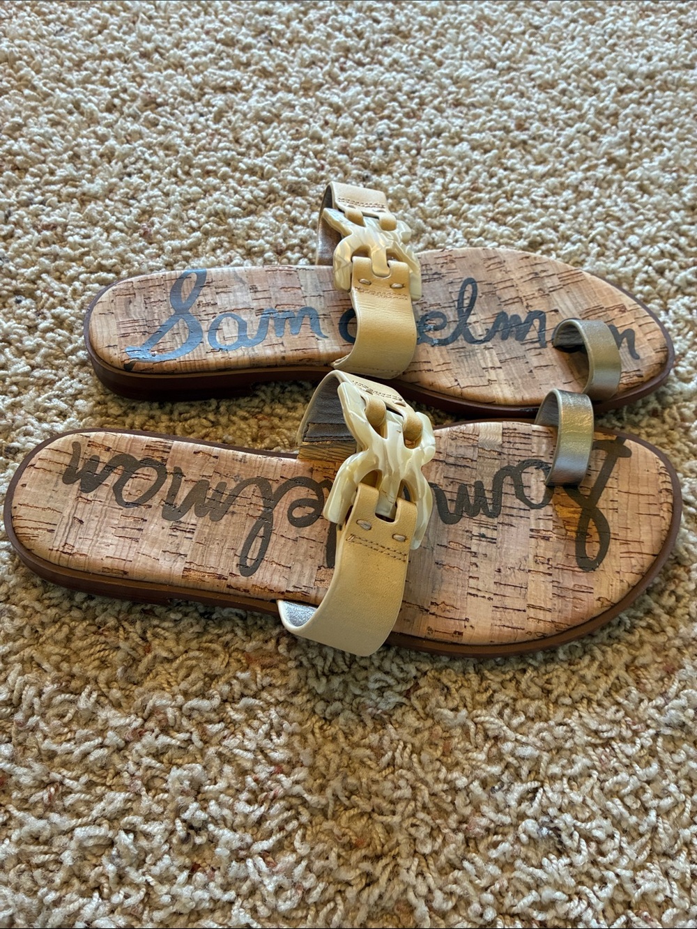 Sam Edelman Gold-Tone Slide Sandals with Chain Detail - Picture 2 of 5
